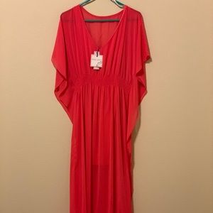 NEW Bisou Bisou Coral Flowy Maxi Dress. Size 6